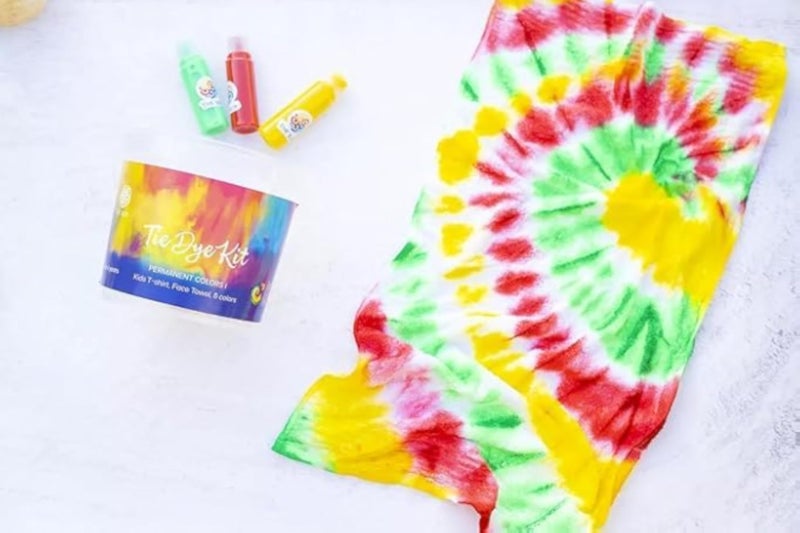 The Box - DIY Tie Dye Kit with T-Shirt and Face Towel, 8 Colors, Kids Size, Complete Craft Set with Instructions (2 Tshirts Kids 7-9 yrs)
